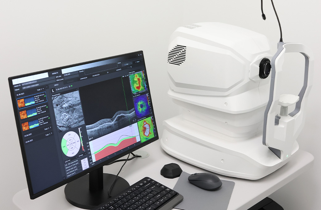 OCT retinal imaging used to evaluate inflammation and complications from uveitis.