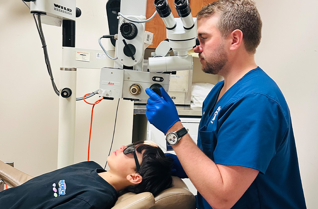 Corneal evaluation during an eye examination at MERSI.