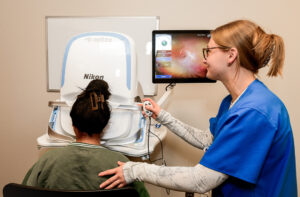 Retina specialist performing an advanced eye evaluation for sudden vision changes at MERSI in Waltham Massachusetts